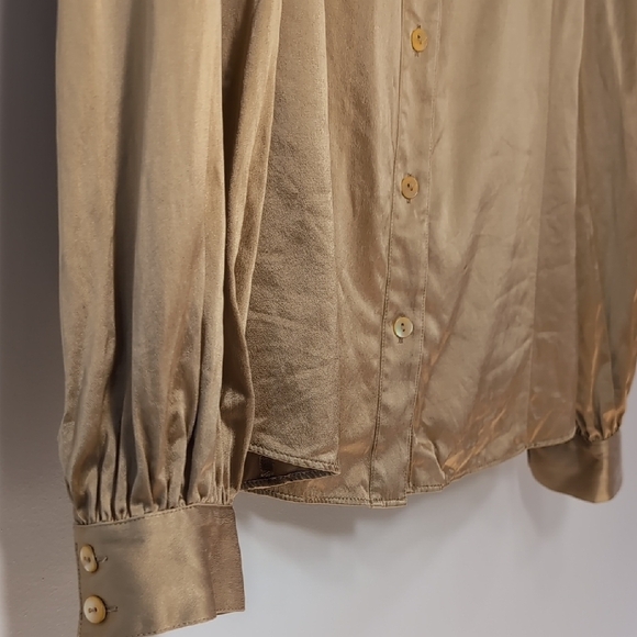 Lafayette 148 New York | 100% Silk Gold Button Down Blouse Size 14 - Picture 4 of 8